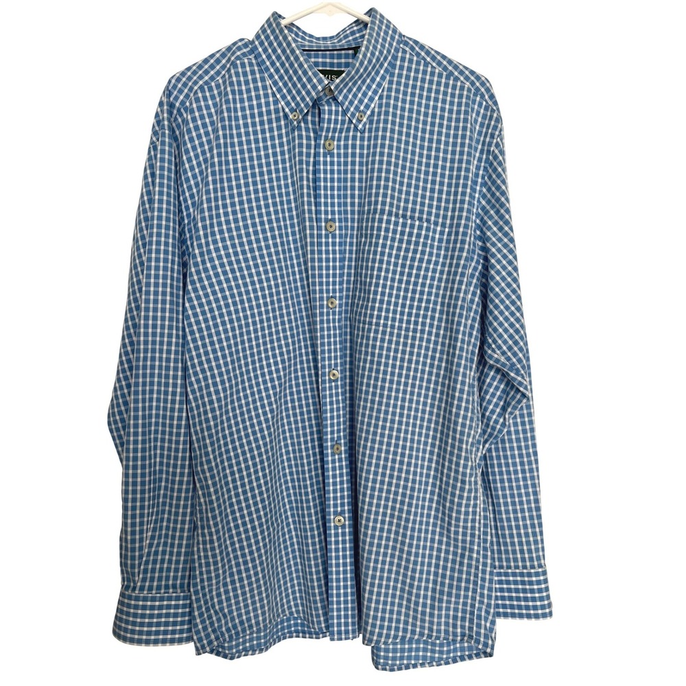 Orvis Men's L Button Down Long Sleeve Shirt Blue White Gingham Plaid Pocket